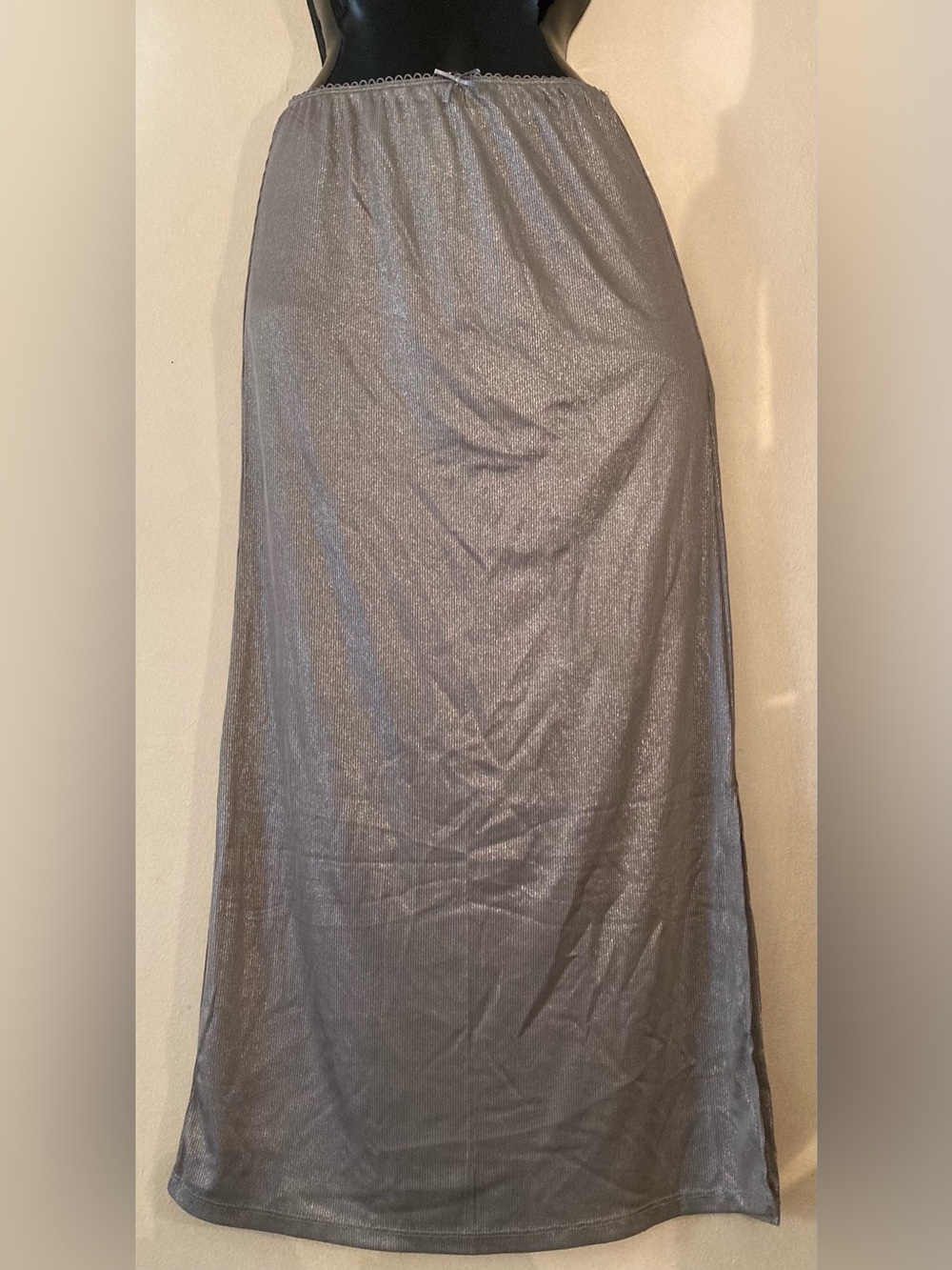 Metallic Silver Long Slip Skirt